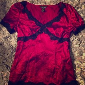 Red silk and lace blouse
